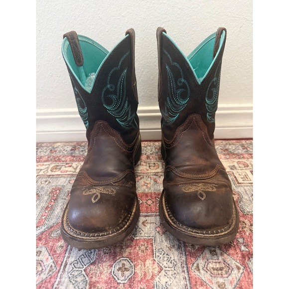 Ariat fat baby Cowboy Boots Brown Turquoise Western Square Toe Leather Size 8.5B